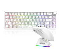 MAMBASNAKE X ATTACK SHARK Conjunto Teclado X65PRO HE de Disparo Rápido y Mouse X11 Gaming, Interruptor Magnético, Precisión RT de 0.01mm 8KHz, Conexiones BT/2.4G/USB-C, Base de Carga Magnética -Blanco