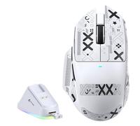 MAMBASNAKE x Attack Shark V6 Ratón Gaming Inalámbrico con Base de Carga Magnética, 65g Ultraligero, Sensor PAW3311, 25000 dpi, BT/2.4G/USB-C, 100M Clics,500mAh para Diestros-Blanco+Grip Tape