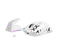 MAMBASNAKE x Attack Shark X1 Ratón Ligero para Juegos FPS con Base de Carga & Grip Tape, 49g Superlight, Sensor PAW3395 Pro 40K dpi, Tasa de Sondeo de 1000 Hz, BT/2,4G Wireless/Cable, PC/Mac - Blanco