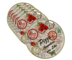 MamboCat Juego de 6 platos para pizza Moskau, color verde, diámetro de 33 cm, grande, para 6 personas, platos con motivos y texto, decorados, para pizzas o para servir
