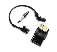 MAMEFVBB Bobina para Motores para Ciclomotor GY6 50-150CC, Dispositivo De Arranque CDI, Encendedor Alto Voltaje, Carreras AC, 6 Pines, Caja, Bobina Encendido, Bujía(Un Set)