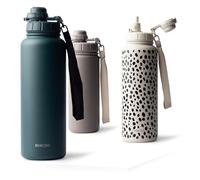 MAMEIDO Botella Agua Acero Inoxidable 700 ml - Botella Termica con Pajita, Botella Agua Gimnasio sin BPA, Cantimplora estanca, Termo con Correa de Transporte, Water Bottle (Ocean Bloom)