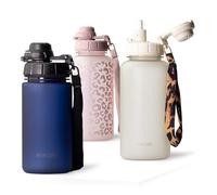 MAMEIDO Botella con pajita y marcador de tiempo 500 ml, Botellas de agua a prueba de fugas, Botella agua niños sin BPA, Botella agua gimnasio fabricada en Tritan, Water Bottle (Dark Night)