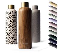 MAMEIDO Botella termica 500 ml, Botella agua acero inoxidable antigoteo, Botella agua termica sin BPA, Botella termo para bebidas frías y calientes (Oak Wood Gold)