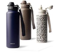 MAMEIDO Botella Termica con Pajita 1,2 l, Botella Agua Acero Inoxidable, Botella Agua Gimnasio sin BPA, Cantimplora estanca, Termo con Correa de Transporte, Water Bottle (Dark Night)