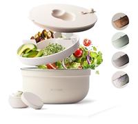 MAMEIDO Caja de Ensalada para llevar 1,5l - Lunch box de acero Bento Box sin BPA, Bol con compartimentos y contenedor de apósitos a prueba de fugas, Fiambreras Comida Trabajo (Ivory Beige, 1500ml)
