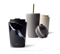 MAMEIDO Termo Cafe 350 ml, Vaso Termico Antigoteo, Taza Termica acero inox sin BPA, Vaso Termo Cafe para llevar (Black Marble)