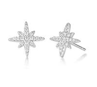 Mameloly Pendientes de tuerca de plata de ley 925 para mujer, delicados hexagrama, circonita cúbica, hipoalergénicos, Cobre, diamante blanco