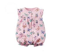 Mameluco Bebé Monos Niños Pelele Niñas Body, Algodón Manga Corta Verano Recién Nacidos Primavera Lindo Estilo Pijama para Bebé-Niños Jumpsuit 3-24 Meses (Mariposa Rosa,9 Meses/66cm)