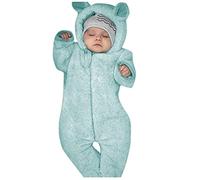 Mameluco con capucha para bebé recién nacido, cálido, de forro polar, de franela sólida, con cremallera, de algodón, para niños y niñas, traje de nieve de manga larga, lindo oso grueso para nieve para