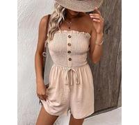 Mameluco con parte superior de tubo fruncida para mujer, sin tirantes, pantalones cortos de verano para playa, vacaciones y trajes casuales