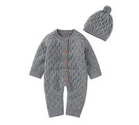 Mameluco de punto para bebé recién nacido, cálido, de manga larga, con sombrero, para niños y niñas de 0 a 18 meses, gris, 0-3 Months