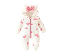 Mameluco unisex con capucha y lazo de manga larga con cremallera y lazo, Rosa., 9-12 meses