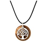 MaMeMi Collar Árbol de la Vida Plata 925 y Madera de Olivo Ø3 cm | Hecho a Mano en Belén | Símbolo de Vida, Protección y Crecimiento | Regalo Espiritual con Bolsa