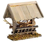 MaMeMi Comedero de Madera con Tejado [10 x 10 cm] - Accesorio Artesanal Verde Musgo para Pesebres, Figuras y Miniaturas
