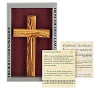 MaMeMi Cruz de Pared de Madera de Olivo 16x9 cm | Hecha a Mano en Tierra Santa con Agujero para Colgar | Con Certificado y Caja de Regalo | Regalo Religioso y Decorativo