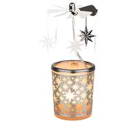 MaMeMi Linterna de Cristal con Carrusel y Estrellas [15 cm] - Portavelas Giratorio con Vela de Té | Decoración Navideña y Regalo de Adviento