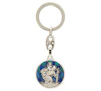 MaMeMi Llavero San Cristóbal Azul Esmaltado 8,5 cm | Protección para Conductores | Amuleto “Vuelve a Casa Sano” con Espacio para Grabado | Regalo para Coche o Carné de Conducir