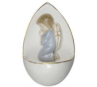 MaMeMi Pila de Agua Bendita de Porcelana con Ángel Rezando Azul 10,5 cm | Pintada a Mano con Borde Dorado | Benditera de Pared para Niño | Regalo Cristiano de Bautizo o Comunión