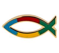 MaMeMi Pin Cristiano Ichthys Pez Arcoíris - Broche Religioso 2 cm en Metal Dorado con Esmalte de Colores | Accesorio Unisex de Fe para Bautizo, Comunión y Confirmación