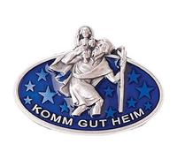 MaMeMi Placa Auto San Cristóbal Oval Azul 4,5 cm - Con Magneto y Adhesivo - Autoplaceta Religiosa “Komm gut heim” - Regalo Conductor y Primer Coche