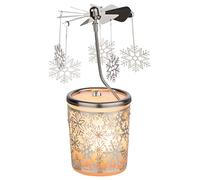 MaMeMi Portavelas Navideño de Cristal con Carrusel Giratorio Copo de Nieve | Altura 15 cm con Vela Incluida | Decoración de Navidad y Adviento | Luz de Té Rotatoria