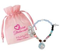 MaMeMi Pulsera de Jesús con símbolo de la vida de María o Jesús, pulsera elástica con colgantes y explicación - Regalo para comunión o firma - Incluye bolsa, 26,46 cm (circa), Cuero, Perla