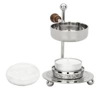 MaMeMi Quemador de Incienso Ajustable - Latón Plateado con Soporte de Madera, 11 cm de Altura - para Incienso, Resinas y Aromaterapia, Tealight Incluido