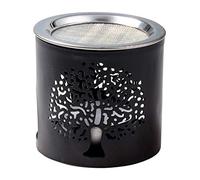 MaMeMi Quemador de Incienso Árbol de la Vida Negro - Ø 7 cm, Altura 6 cm | Acero Inoxidable Intercambiable | para Resinas, Hierbas y Aromaterapia