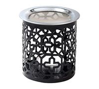 MaMeMi Quemador de Incienso de Hierro Negro con Tamiz - Altura 8 cm - Patrón Filigrana - Aromador/Porta Vela para Tealight - Hecho a Mano, Sin Vela