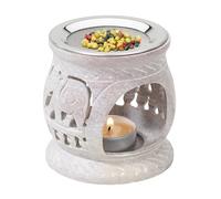 MaMeMi Quemador de Incienso de Piedra Esteatita Ø 8 cm - con Filtro de Acero Inoxidable - para Tealight, Incienso, Hierbas y Resinas - Artesanal y Decorativo