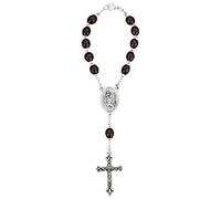 MaMeMi Rosario para automóvil, perla de madera tallada, con cierre, Christopherus y crucifijo - Idea de regalo para conductores. Original de Italia.