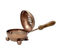 MaMeMi Sartén de Incienso Cobriza con Mango de Madera 8 cm | Quemador de Hierro con Colador Desmontable | Ideal para Carbón, Resinas y Hierbas Aromáticas | Hecho a Mano