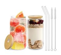 Mamiddle Vasos de Cristal con Tapa y Pajita 500ml/16oz - Vasos Longdrink para Matcha, Cocktails, Té, Zumos, Cerveza - Incluye Pajitas Reutilizables y Cepillo (2 piezas)