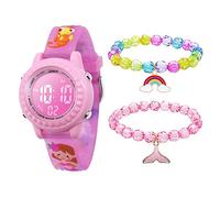MamiddleReloj Digital para Niños y 2 Pulseras Reloj Digital de Luces de 7 Colores con Alarma Fecha Cronómetro para Niñas de 3 a 12 Años (Set Sirena Rosa)