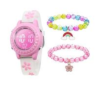 MamiddleReloj Digital para Niños y 2 Pulseras Reloj Digital de Luces de 7 Colores con Alarma Fecha Cronómetro para Niñas de 3 a 12 Años (Set Sakura Blanco)