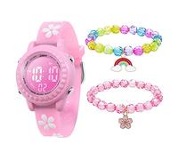 MamiddleReloj Digital para Niños y 2 Pulseras Reloj Digital de Luces de 7 Colores con Alarma Fecha Cronómetro para Niñas de 3 a 12 Años (Set Sakura Rosa)
