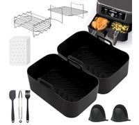 MAMIELIZ 14 Pcs Accesorios para Freidora De Aire, Molde Silicona para Ninja 7.6-9.5L y Otras Freidoras De Aire De Doble Zona