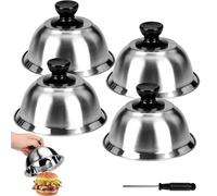 MAMIELIZ 4 Piezas Campana para Hamburguesas, Campanas para Hamburguesas con Destornillador, Campanas para Hamburguesas de Acero Inoxidable para Hamburguesas de Queso Barbacoa Bistec 16 x 10 cm