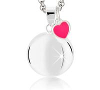 MAMIJUX Collar de mujer con llamador de ángeles, corazón fucsia, plata de ley, Talla única, Cadena de acero