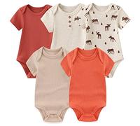 MAMIMAKA Body de manga corta para bebé recién nacido, chaleco de algodón, paquete de 5, 0-12 meses, Body-4, 0-3 Months