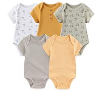 MAMIMAKA Body de manga corta para bebé recién nacido, chaleco de algodón, paquete de 5, 0-12 meses, Body-3, 1 mes