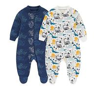 MAMIMAKA - Conjunto de pijama de una pieza para bebé recién nacido, niños y niñas, 2 unidades con cremallera de dos vías con pies para jugar y dormir, 6-9 meses