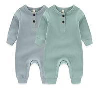 MAMIMAKA Mameluco de algodón para recién nacido, pijama de una sola pieza, sin pies, overol de crecimiento para bebés de 0 a 18 meses, paquete de 2, Serie 1 de dos piezas, 9 mes