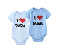 MAMIMAKA Paquete de 2 mamelucos unisex de una pieza para recién nacidos con texto en inglés "I Love Papa I Love Mama", de 0 a 24 meses, para niños y niñas, Azul 2018, 0-3 Months