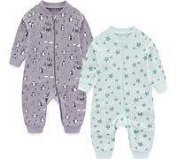 MAMIMAKA Pijama de una pieza para bebés recién nacidos, paquete de 2 pijamas con cremallera de 2 vías para jugar y dormir, Sin pies 5, 0-3 meses