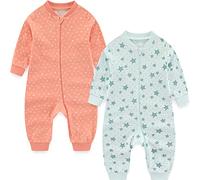 MAMIMAKA Pijama de una pieza para bebés recién nacidos, paquete de 2 pijamas con cremallera de 2 vías para jugar y dormir, Sin pies 4, 3-6 meses