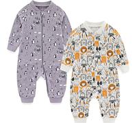 MAMIMAKA Pijama de una pieza para bebés recién nacidos, paquete de 2 pijamas con cremallera de 2 vías para jugar y dormir, Sin pies 3, 6-9 meses