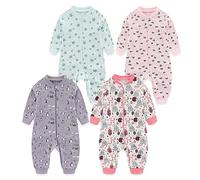 MAMIMAKA Pijama de una pieza para bebés recién nacidos, paquete de 4 pijamas con cremallera de 2 vías para jugar y dormir, Sin pies1, 9-12 meses