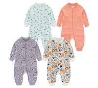 MAMIMAKA Pijama unisex para bebé recién nacido, con cremallera bidireccional, de algodón, con pies, para dormir y jugar, paquete de 3, 0-24 meses, Sin pies 2, 0-3 Months
